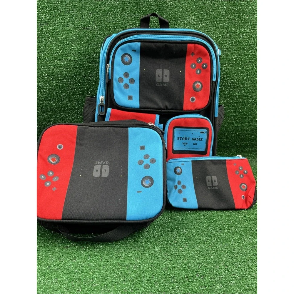 Gamer Backpack Pencil Pouch Soft Lunch Box 3 Piece Set Black Red Blue New